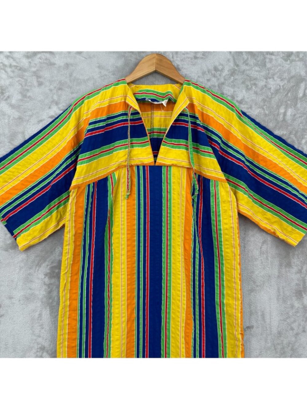 Vintage 70s Catalina ivid Striped Cotton Maxi Muumuu Swim Cover Caftan - Picture 8 of 16